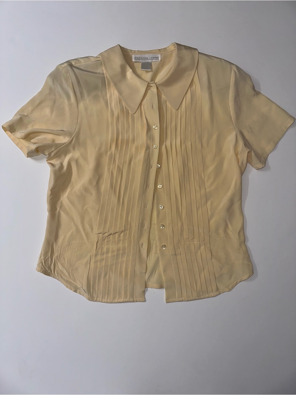Vintage Silk Yellow Pleated Button-Up Blouse Cottagecore and Coquette Style